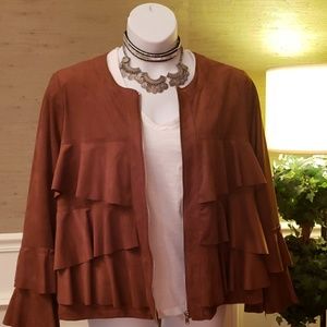 Faux Suede Ruffle Jacket